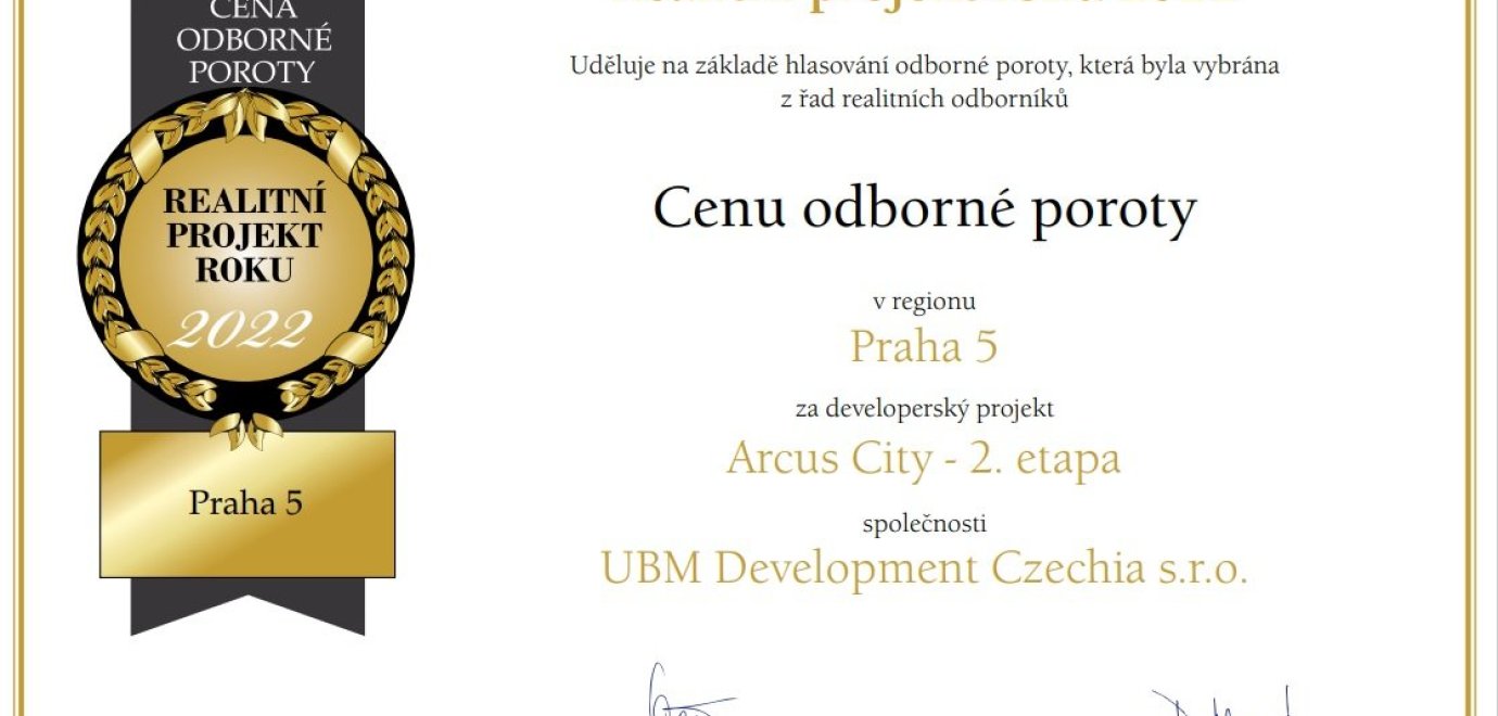 Rezidenční projekt Arcus City 2. etapa získal ocenění Realitní projekt roku 2022