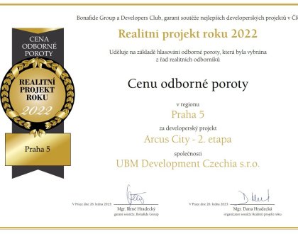 The residential project Arcus City Phase 2 won the Real Estate Project of the Year 2022 award
