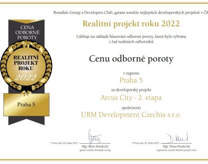 Rezidenční projekt Arcus City 2. etapa získal ocenění Realitní projekt roku 2022