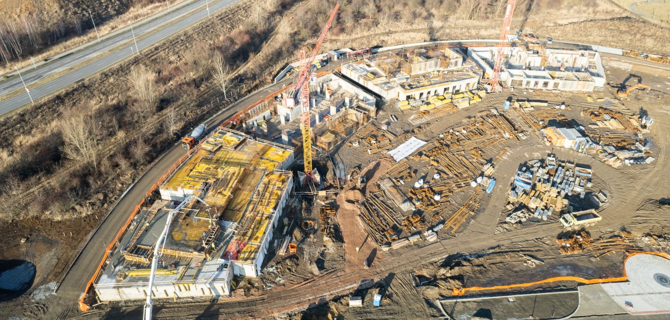 Foundation slab of buildings E and F already under construction